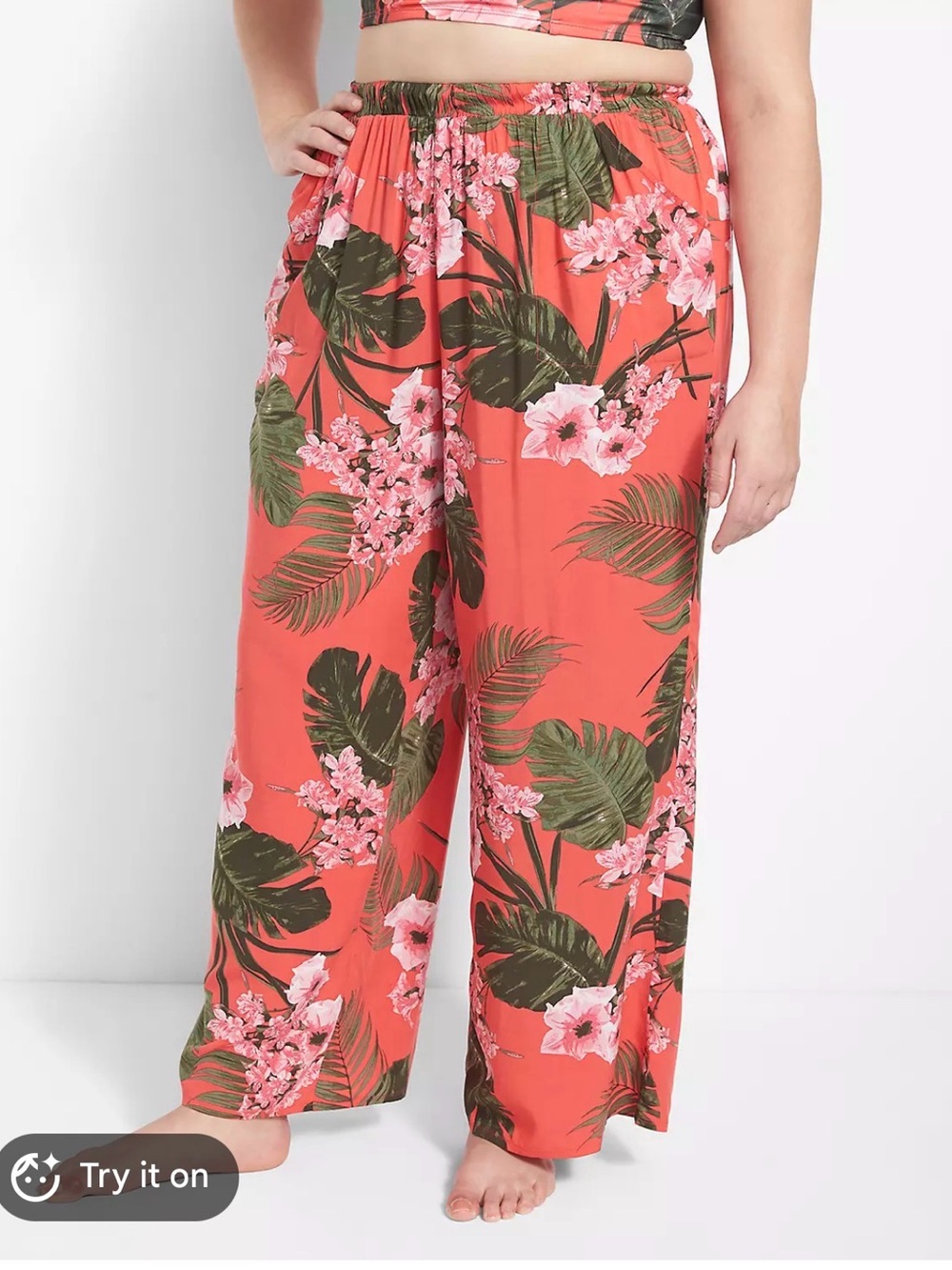 Swim by Cacique Tropical Coral Wide-Leg Pull-On Pants Swim Cover Up 18/20